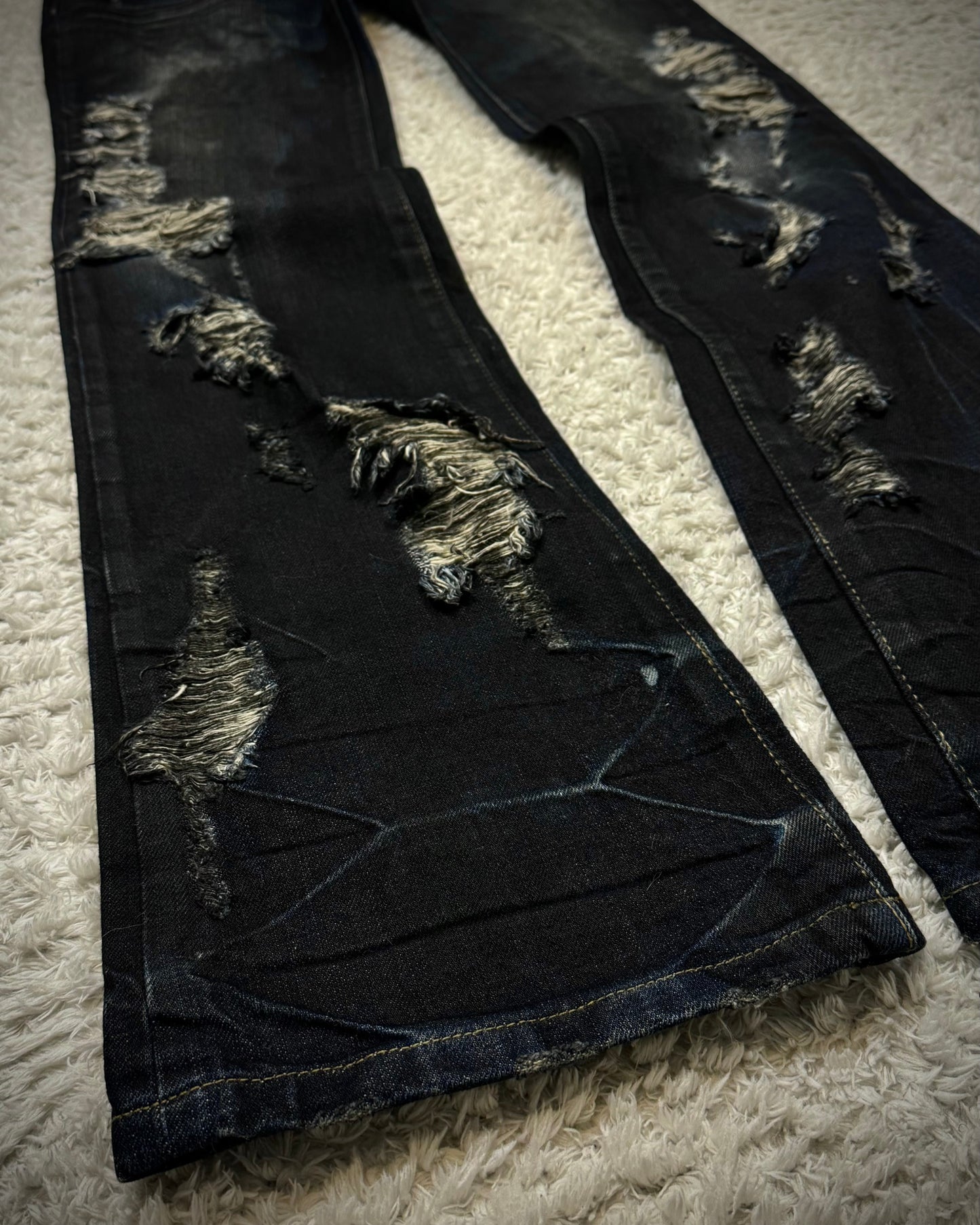 Fuga Texture Distressed Clawmarks Washed Bootcut Denim