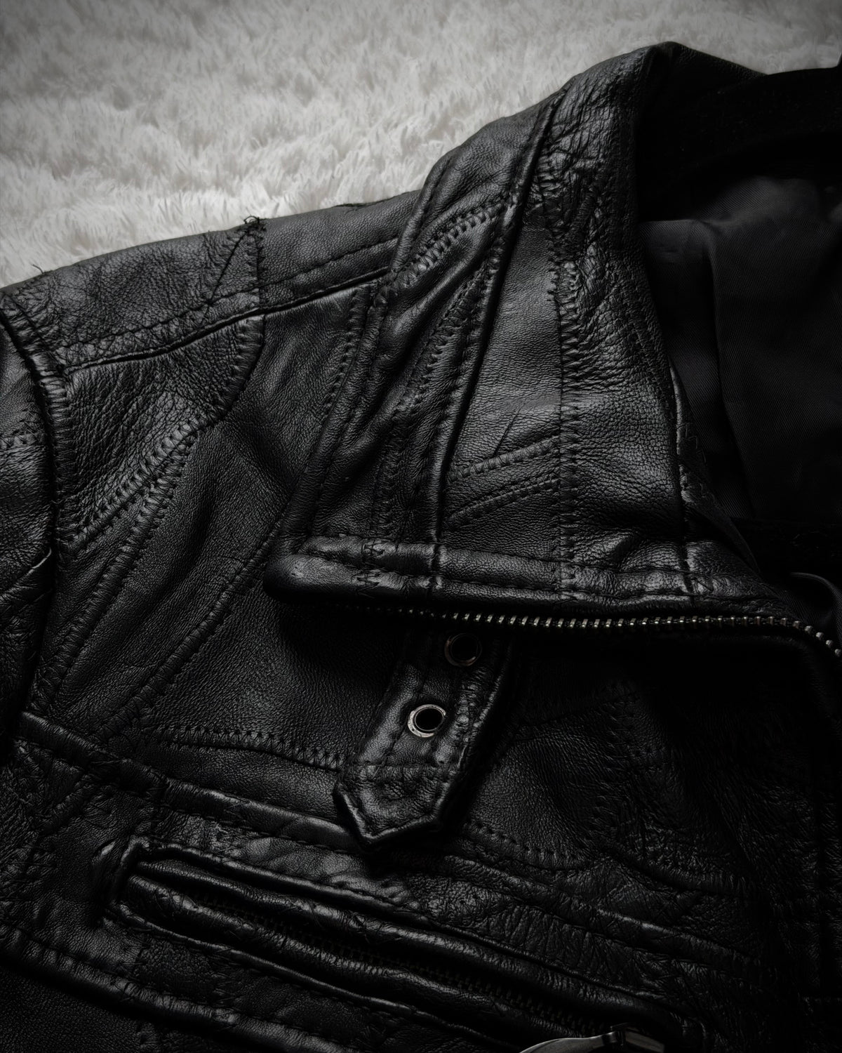 Semantic Design Scar Stitched Leather Patchwork Jacket