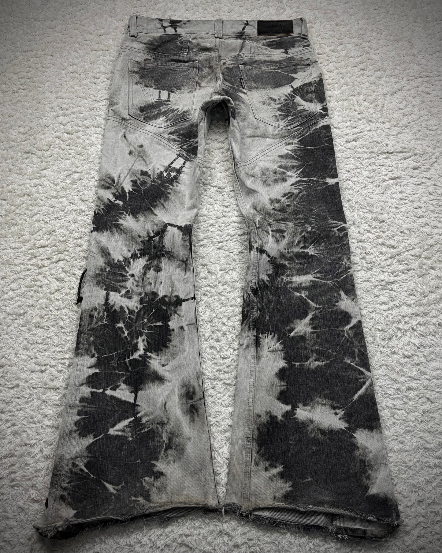 Tornado Mart Ash Marble Washed Raw Hem Lace Up Flared Jeans