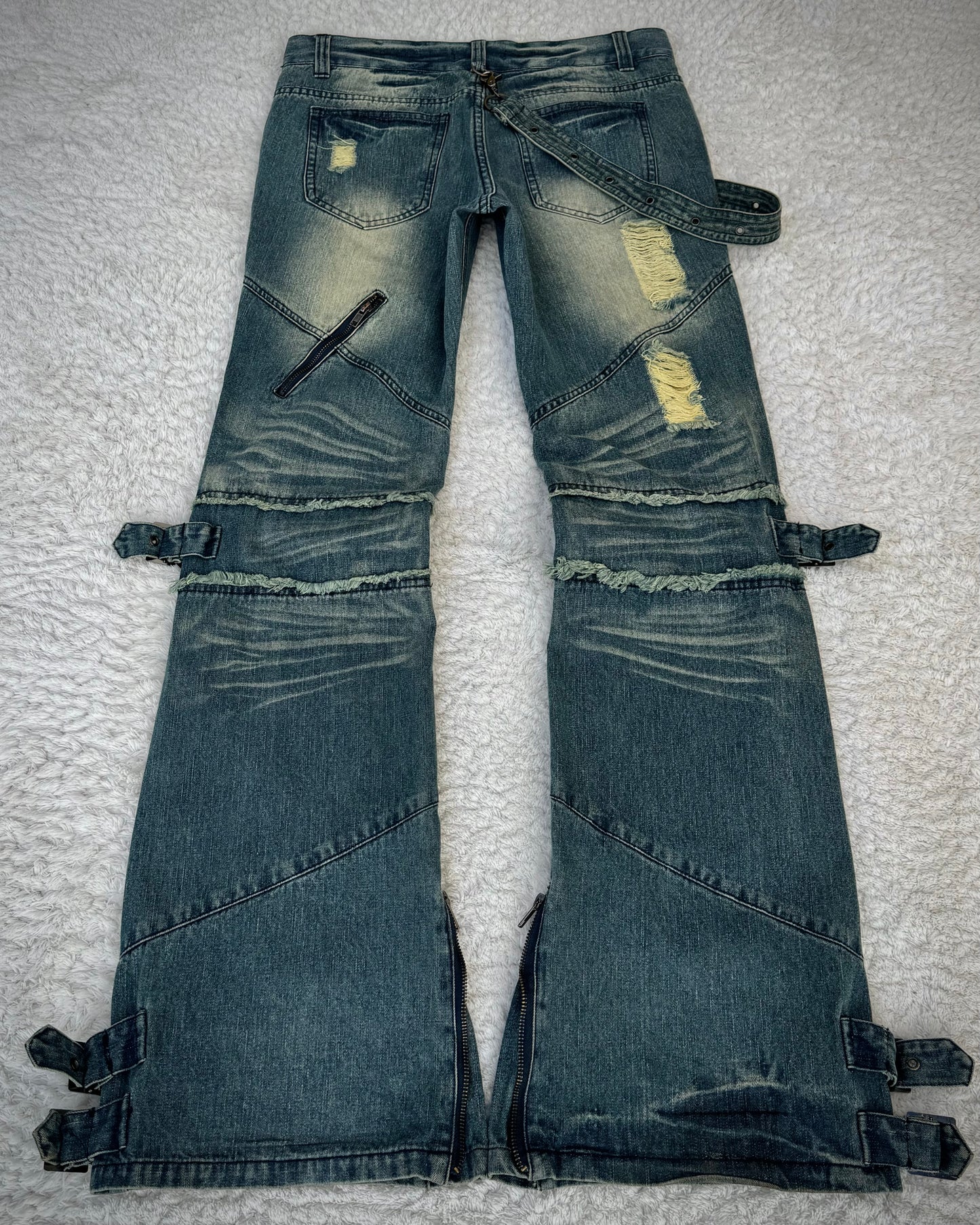 Black Baccara Mud Washed Belted Straps Flared Jeans