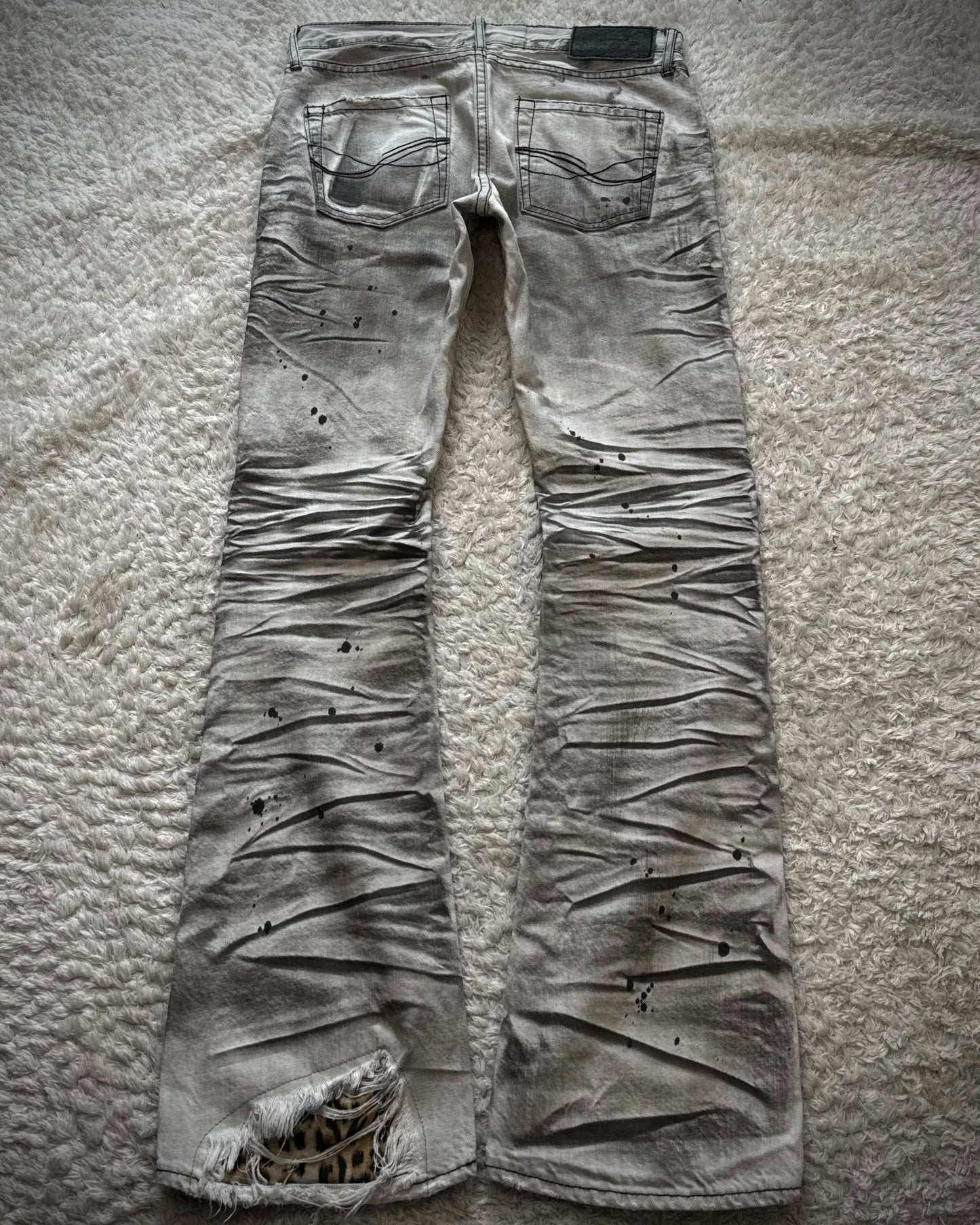 CavariA Leopard Repaired Clawmarks Bootcut Jeans