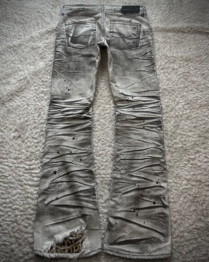 CavariA Leopard Repaired Clawmarks Bootcut Jeans