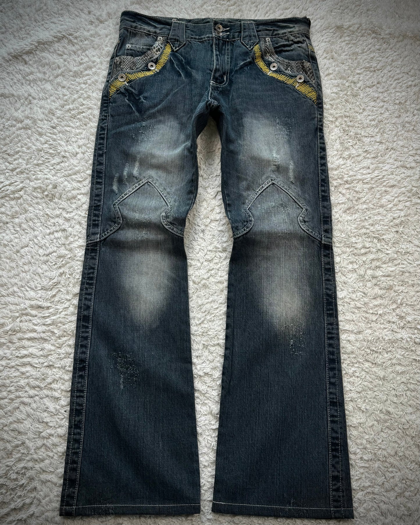 Semantic Design Python Detailed Sword Knee Bootcut Denim