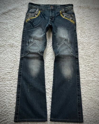 Semantic Design Python Detailed Sword Knee Bootcut Denim