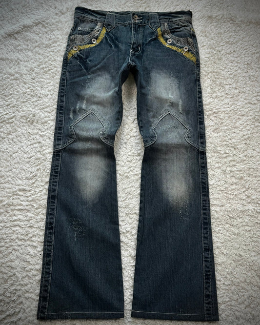 Semantic Design Python Detailed Sword Knee Bootcut Denim