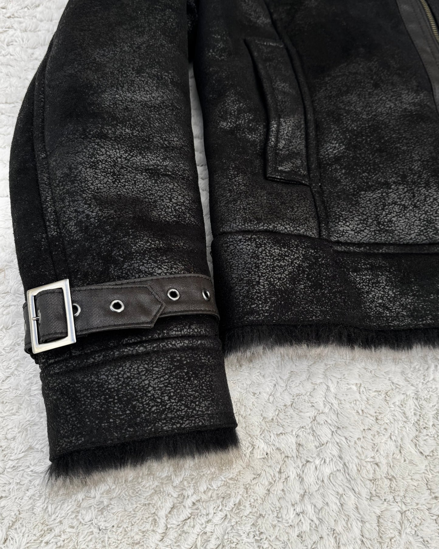 Difference Rupert Cracked Wax Fur Jacket