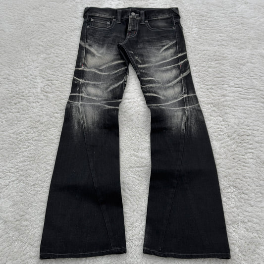 Tornado Mart Whisker Wash Spiral Flared Jeans