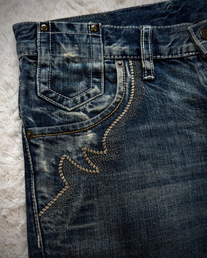 Tornado Mart Tribal Embroidery Spiral Flared Jeans