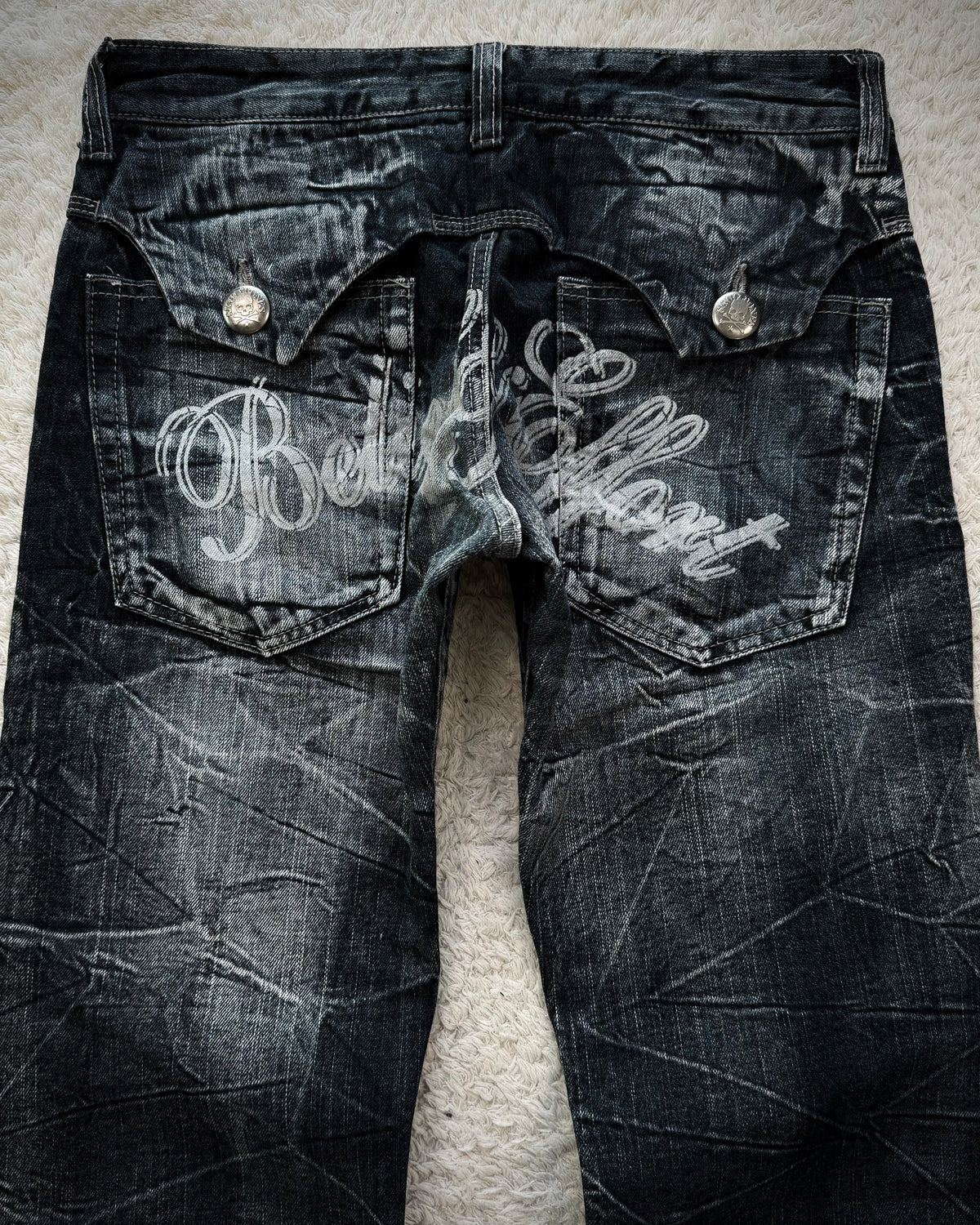 Wild Life Spider Web Honeycomb Washed Flared Jeans