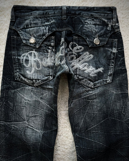 Wild Life Spider Web Honeycomb Washed Flared Jeans