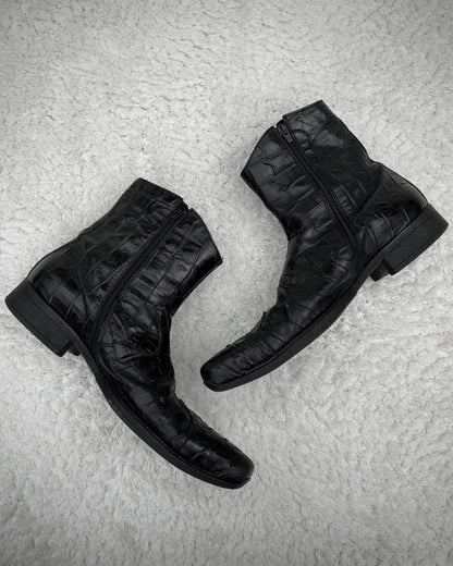 Italian Pointed Crocodile Leather Boots