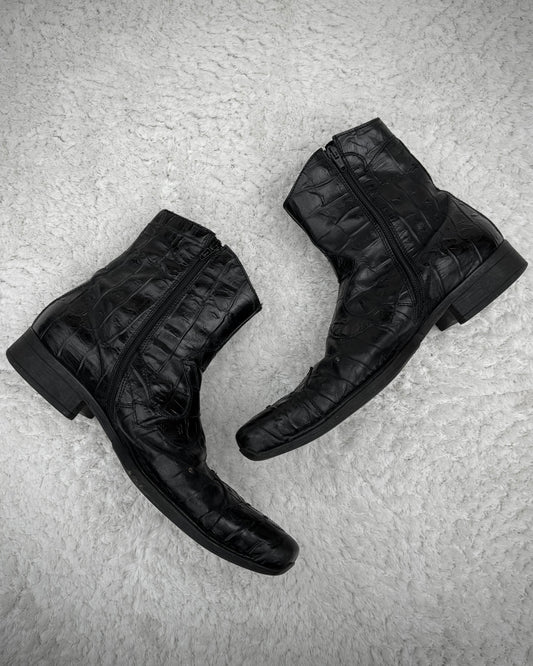 Italian Pointed Crocodile Leather Boots
