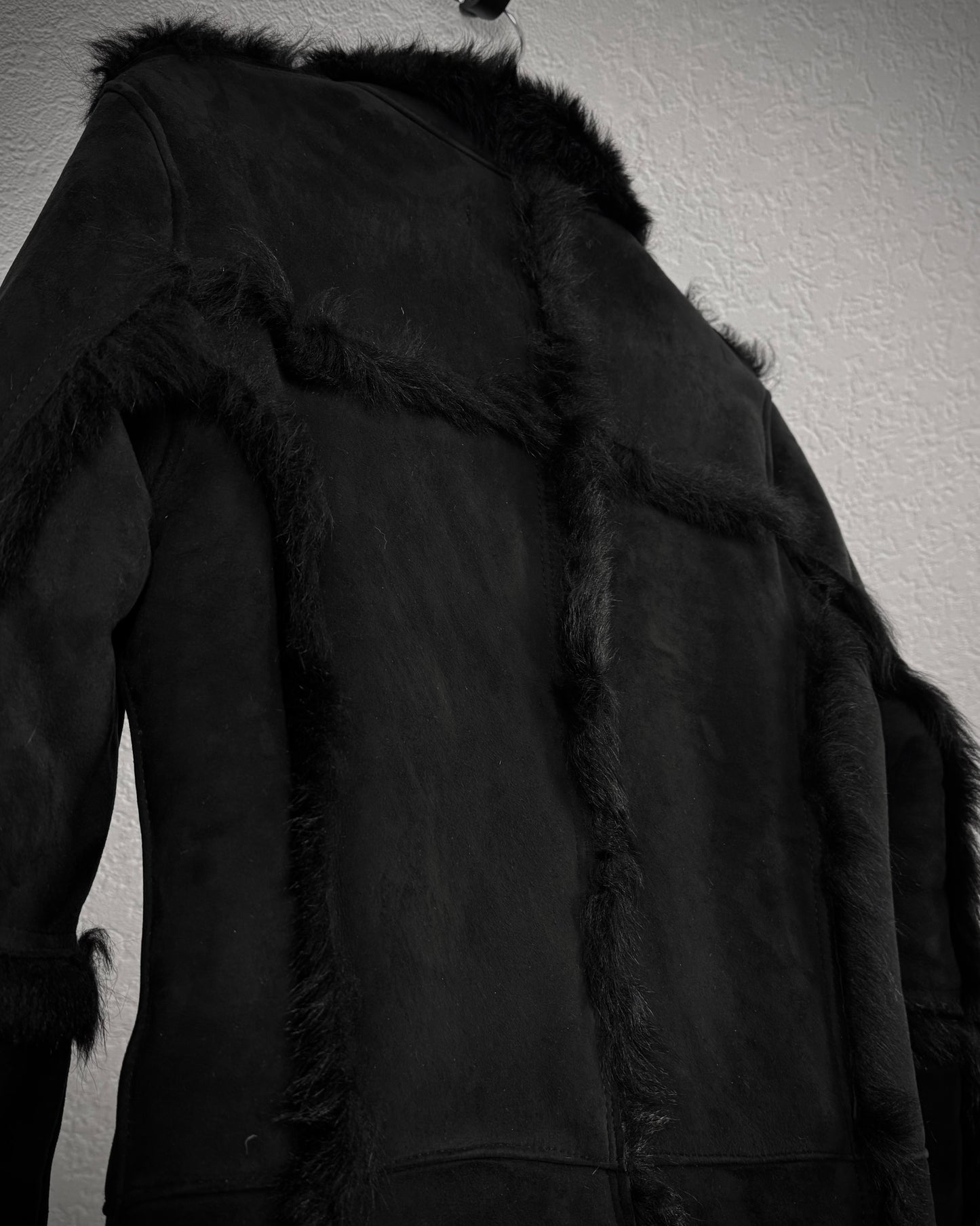 Back Bone Cross Fur Shearling Leather Jacket