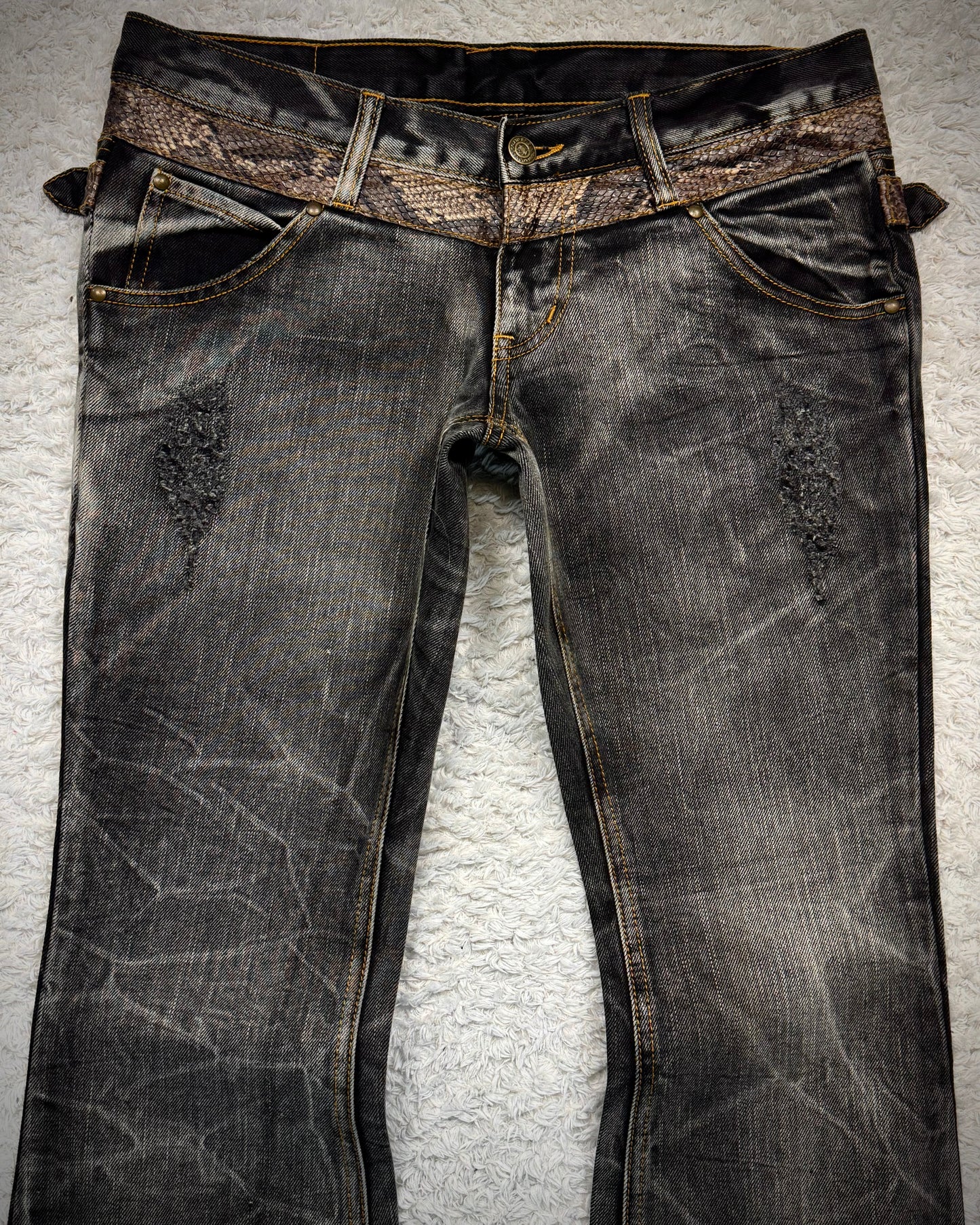 Tornado Mart Python Belted Flared Jeans