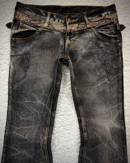Tornado Mart Python Belted Flared Jeans