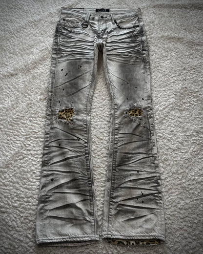 CavariA Leopard Repaired Clawmarks Bootcut Jeans