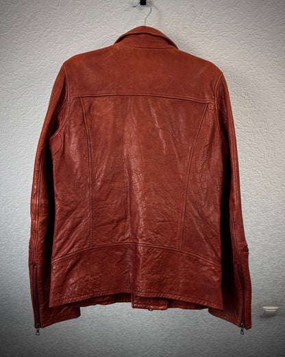 Crimson Textured Leather Biker Jacket