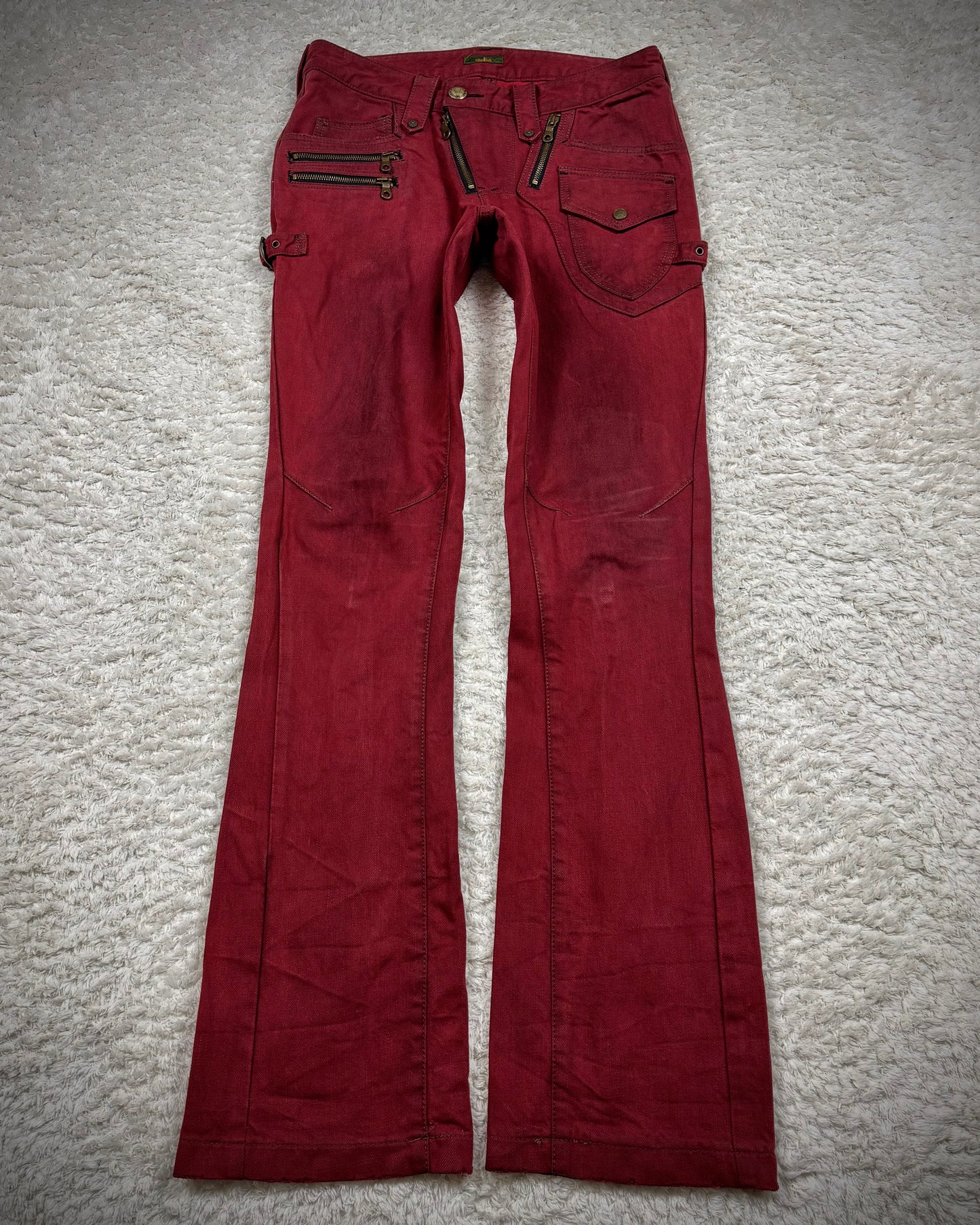 Obelisk Crimson Multi-Zip Bootcut Biker Jeans
