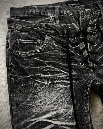 Lowbox Double Waisted Lace Up Whiskered Flared Jeans