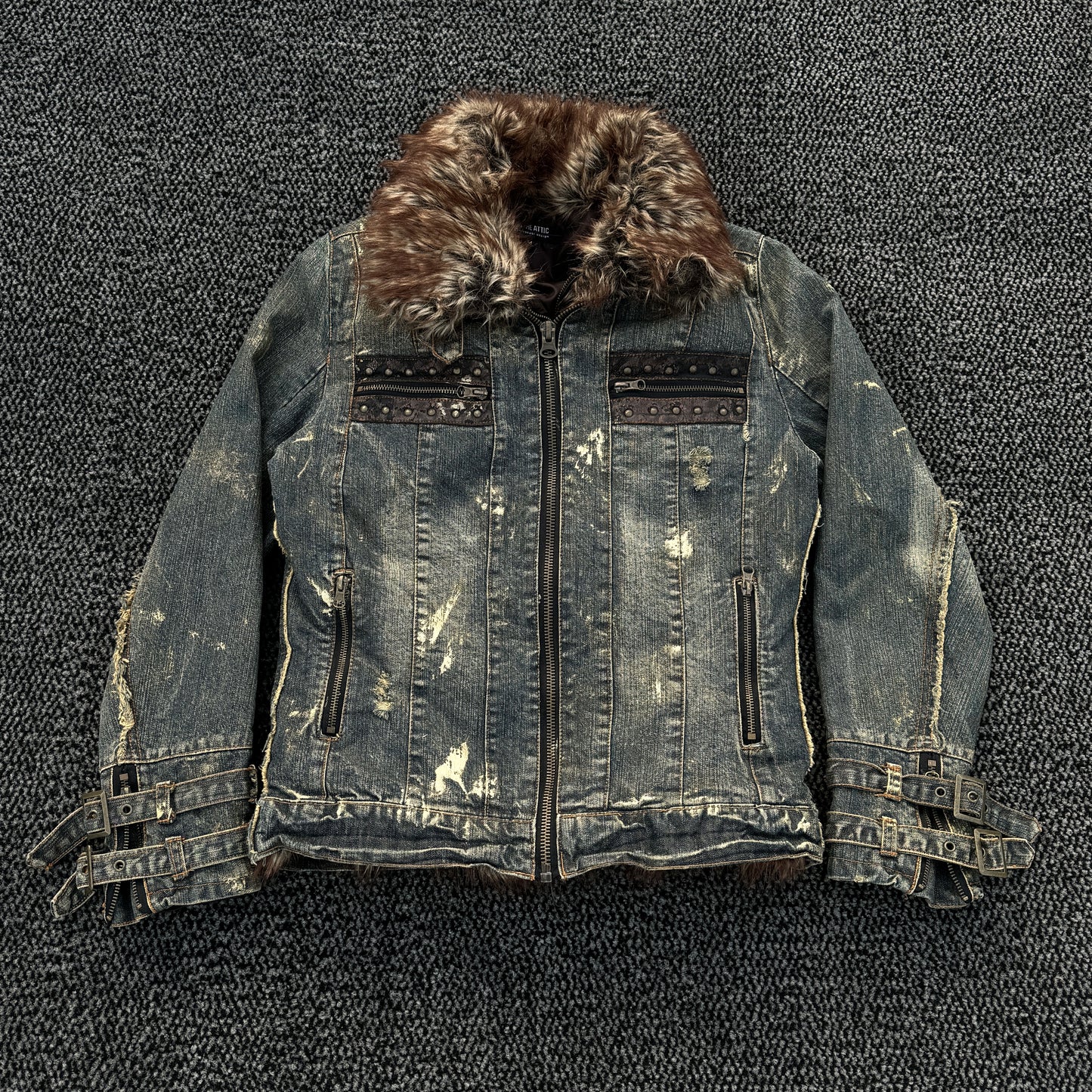 In The Attic Mud Washed Denim Fur Jacket