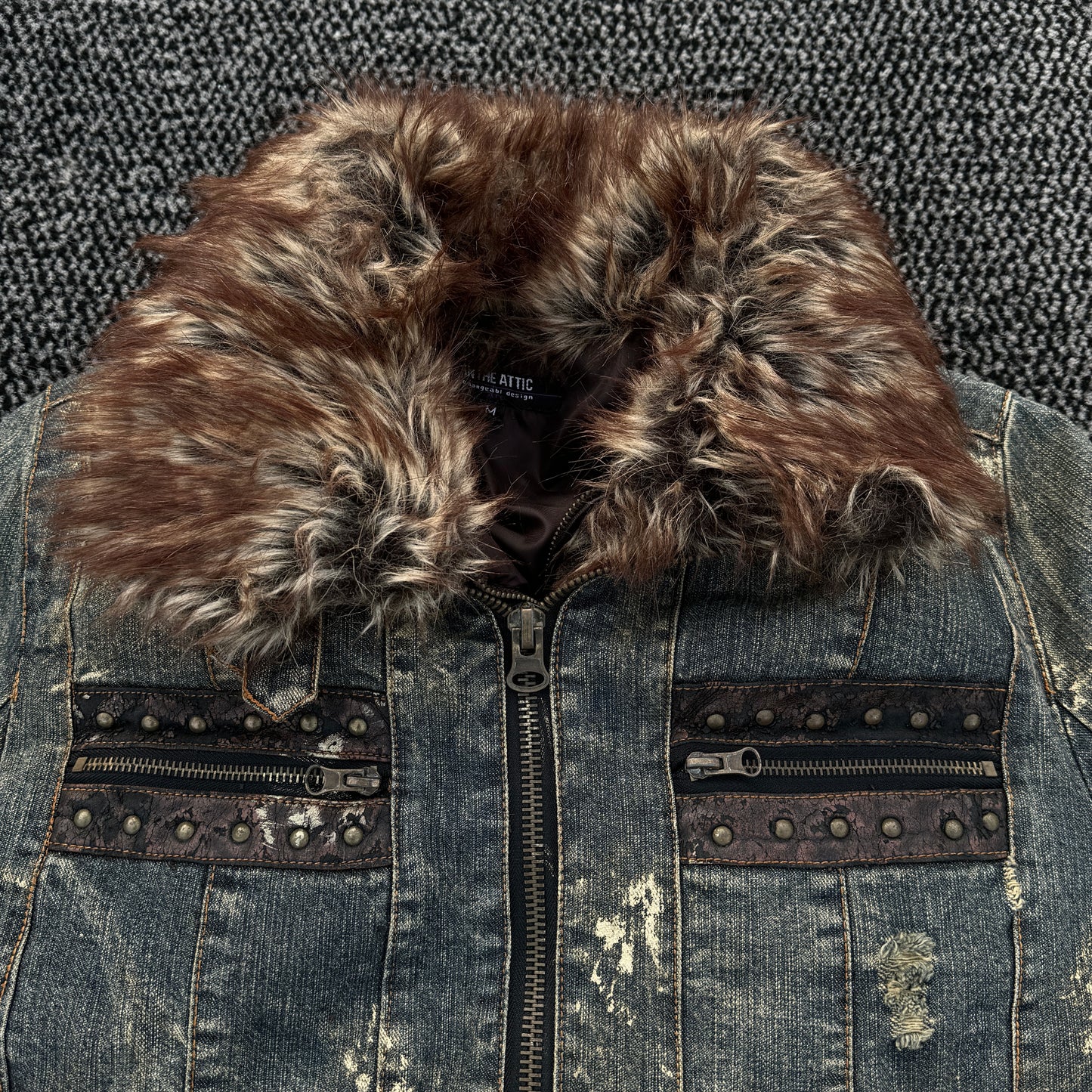 In The Attic Mud Washed Denim Fur Jacket