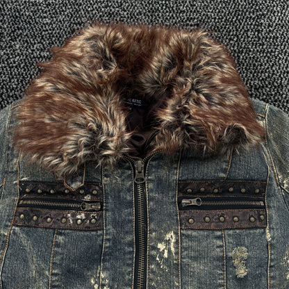 In The Attic Mud Washed Denim Fur Jacket