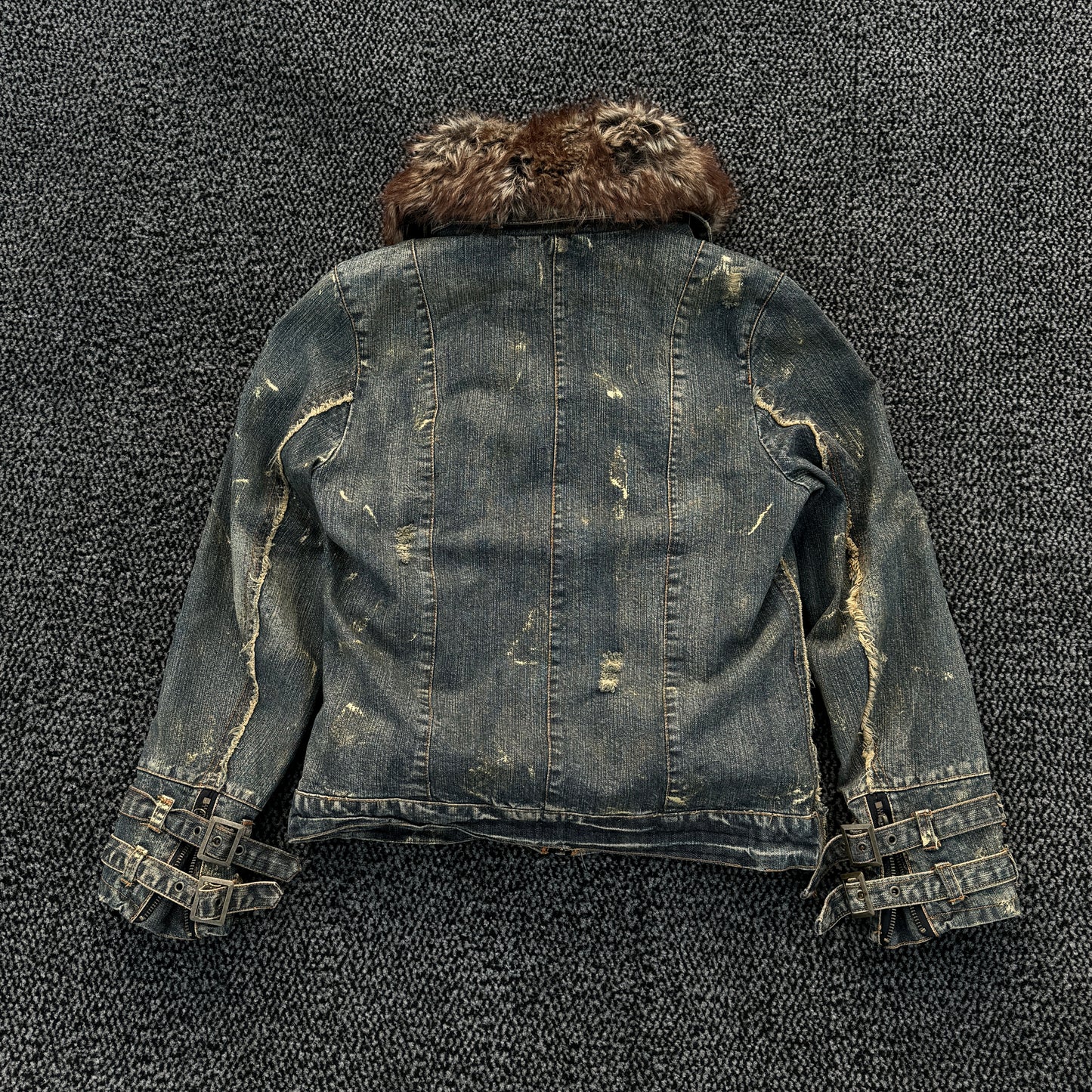 In The Attic Mud Washed Denim Fur Jacket