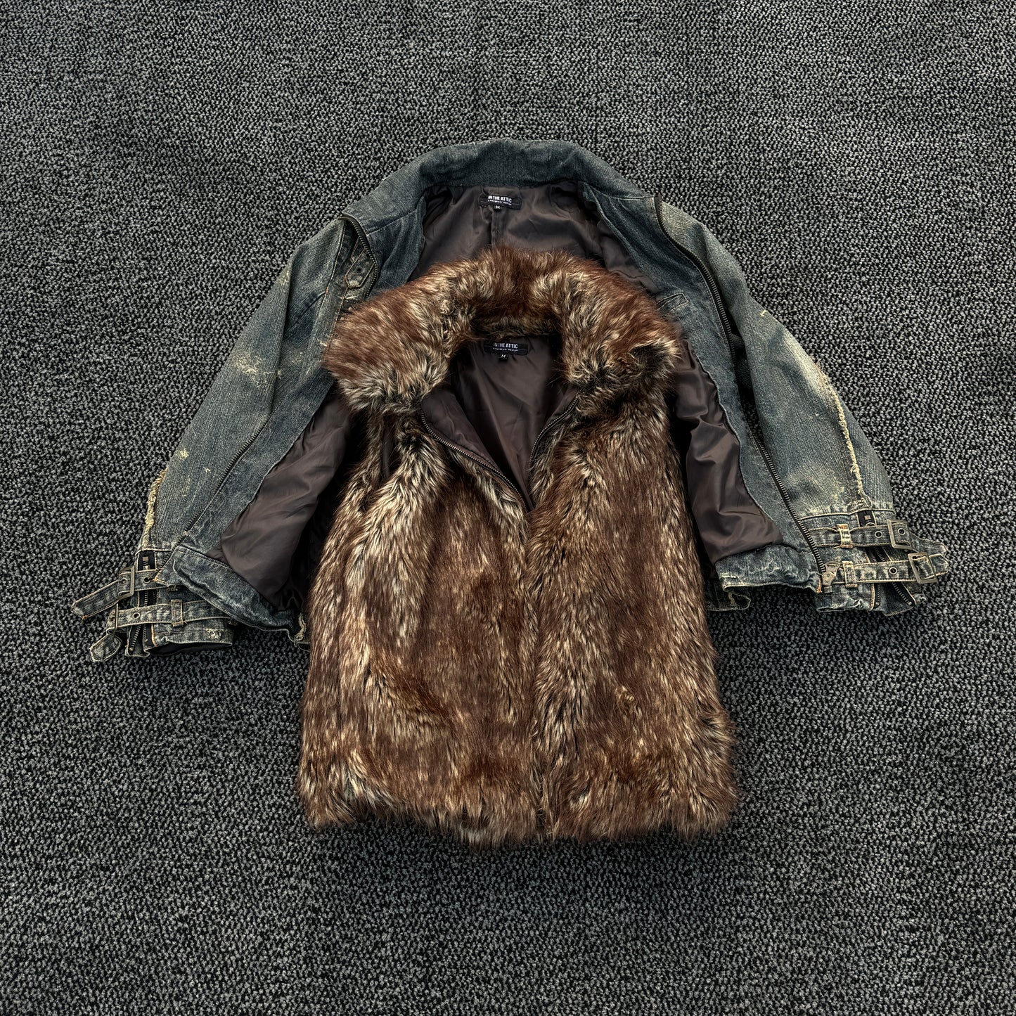 In The Attic Mud Washed Denim Fur Jacket