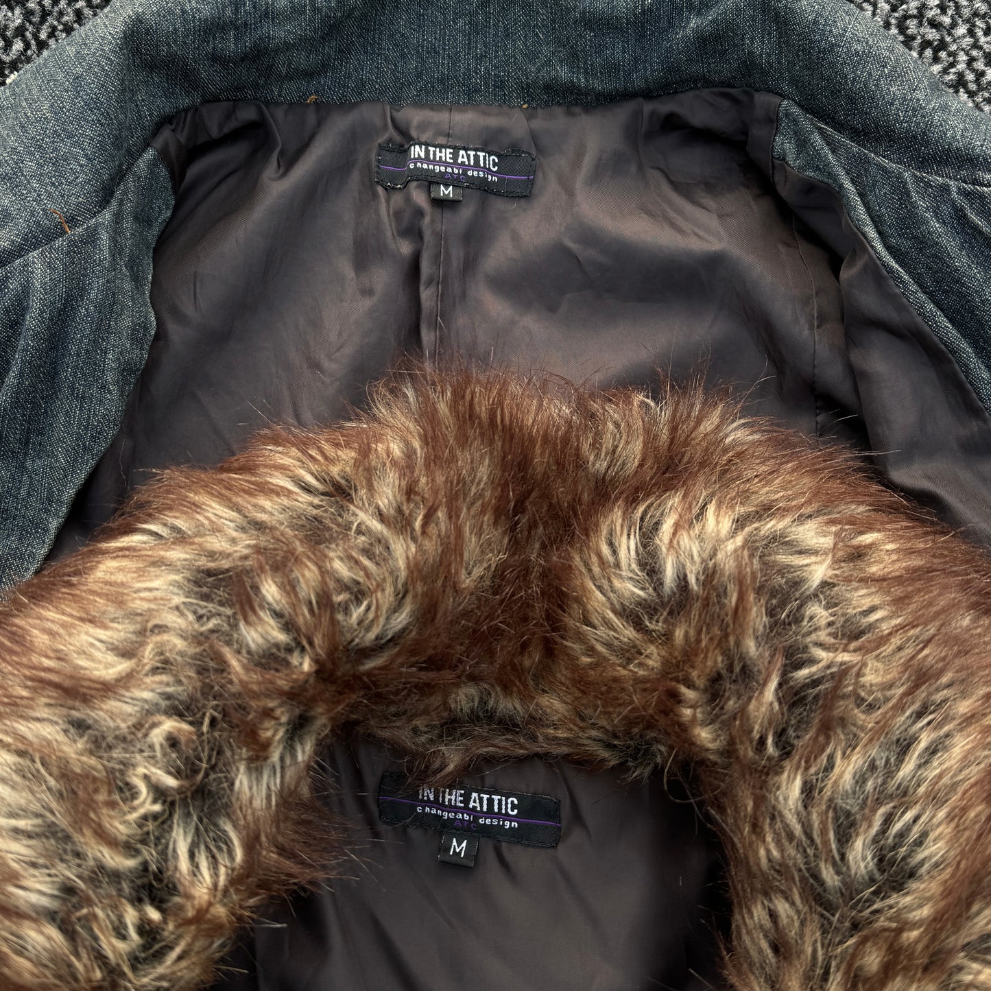 In The Attic Mud Washed Denim Fur Jacket