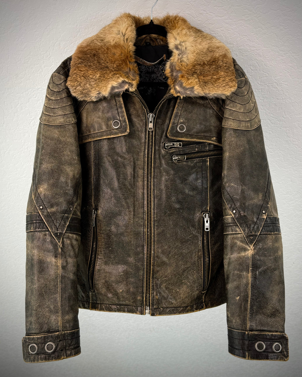 Vintage Chunky Rabbit Fur Leather Jacket