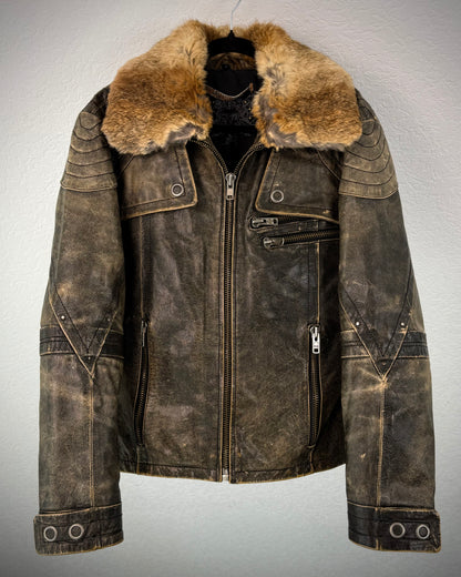 Vintage Chunky Rabbit Fur Leather Jacket