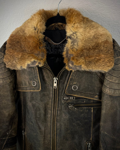 Vintage Chunky Rabbit Fur Leather Jacket