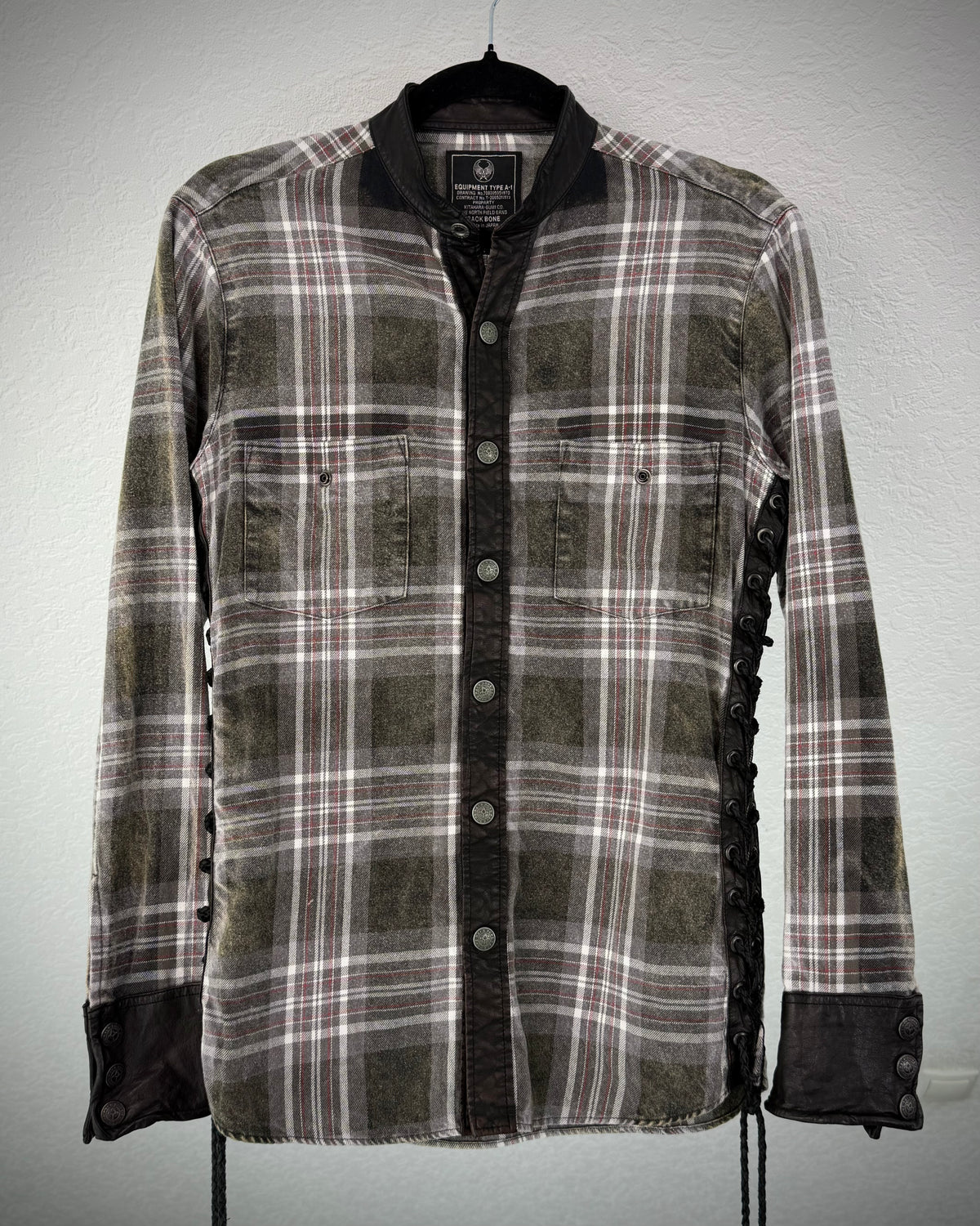 Back Bone Leather Lace-Up Tartan Shirt