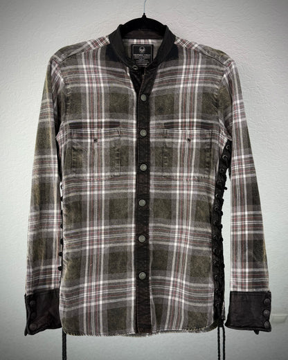 Back Bone Leather Lace-Up Tartan Shirt