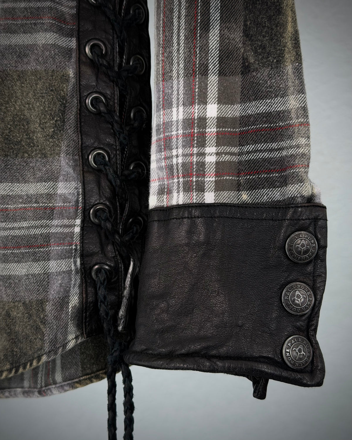 Back Bone Leather Lace-Up Tartan Shirt