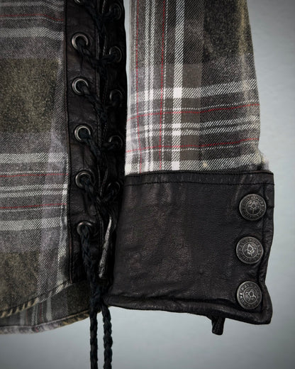 Back Bone Leather Lace-Up Tartan Shirt