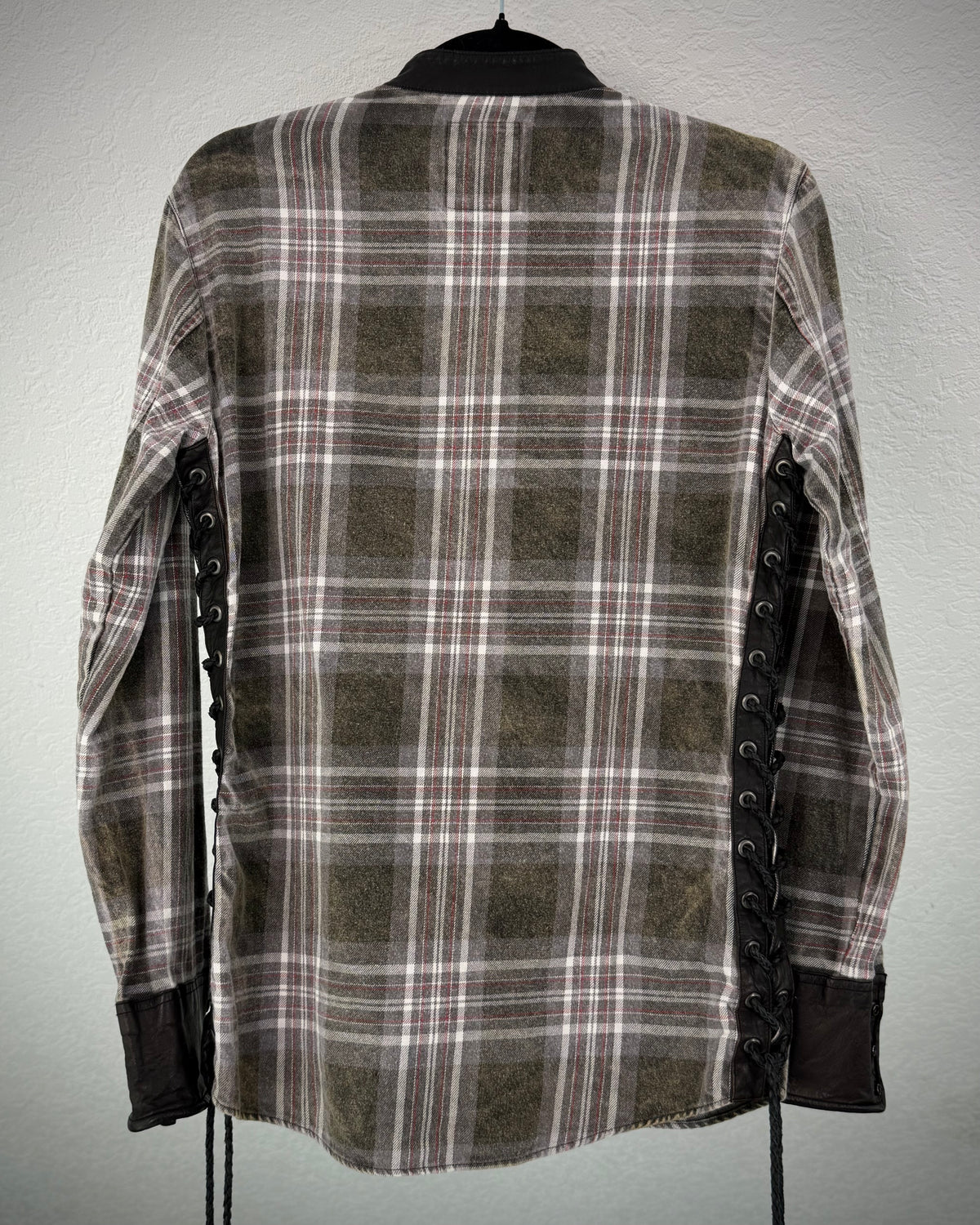 Back Bone Leather Lace-Up Tartan Shirt