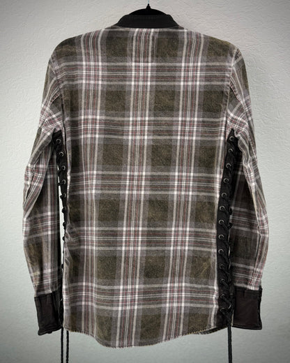 Back Bone Leather Lace-Up Tartan Shirt