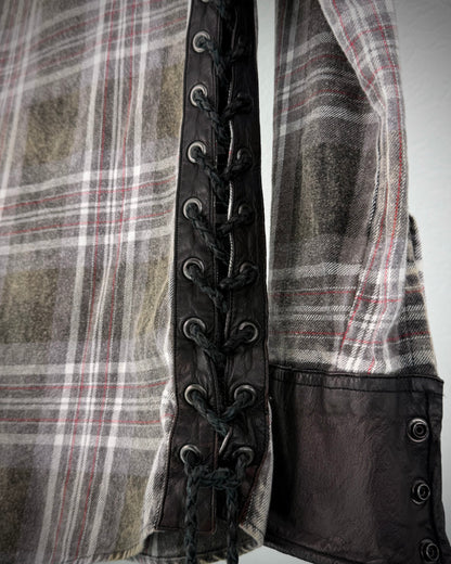 Back Bone Leather Lace-Up Tartan Shirt
