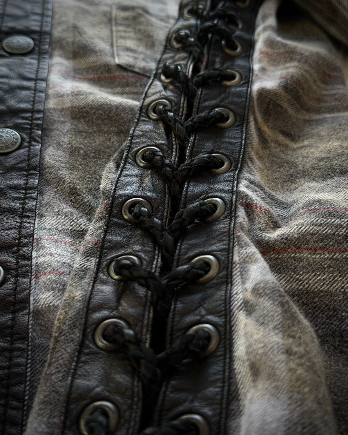 Back Bone Leather Lace-Up Tartan Shirt