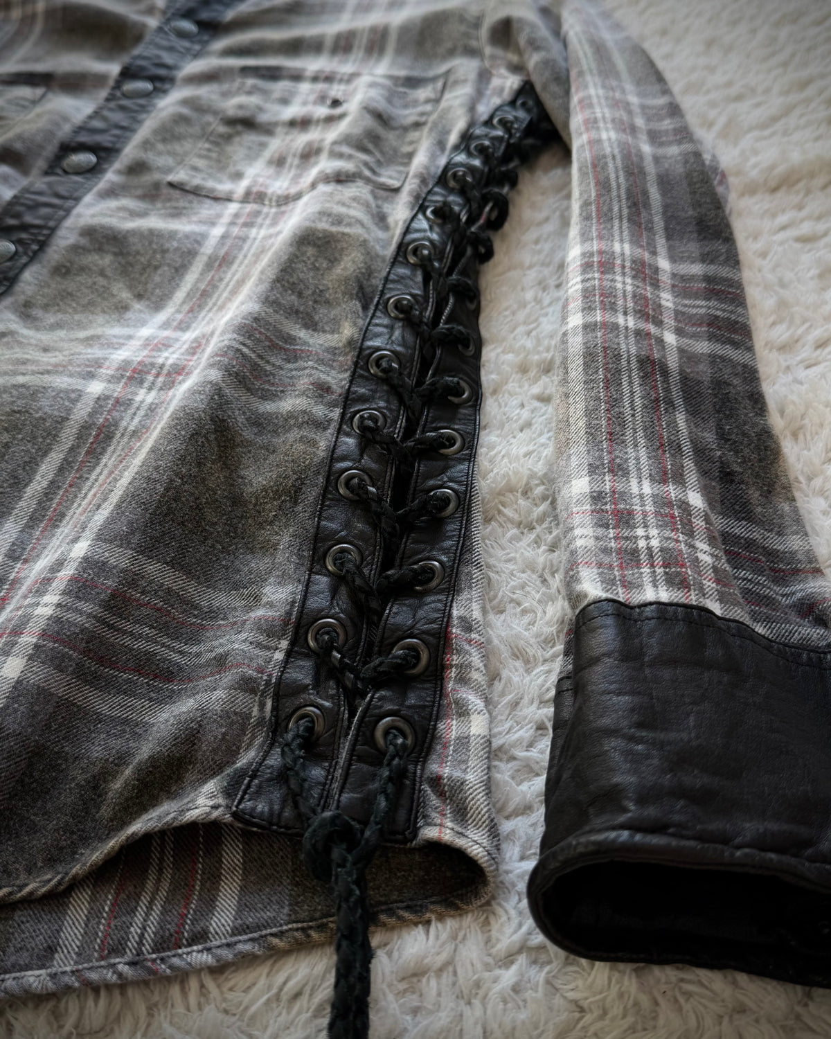 Back Bone Leather Lace-Up Tartan Shirt