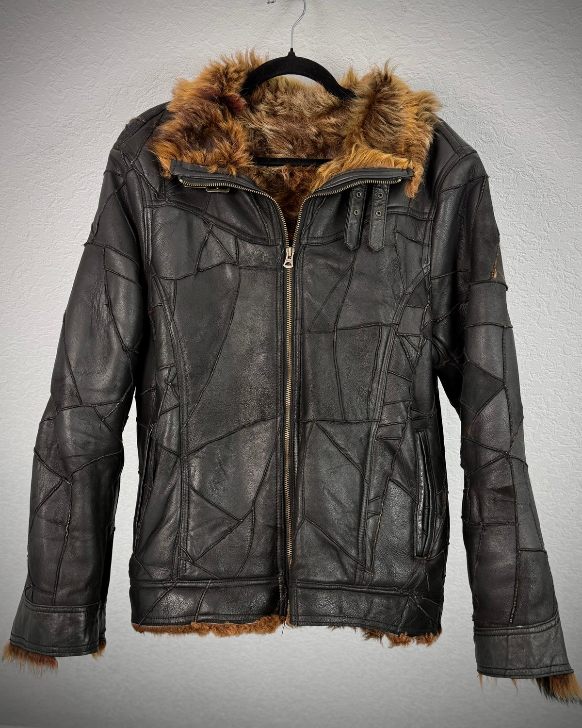 Vie Hommes Full Mouton Fur Interior Leather Patchwork Jacket