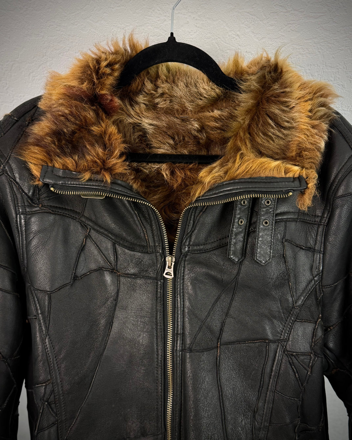 Vie Hommes Full Mouton Fur Interior Leather Patchwork Jacket