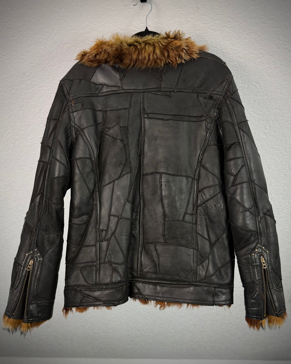 Vie Hommes Full Mouton Fur Interior Leather Patchwork Jacket