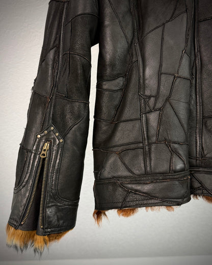 Vie Hommes Full Mouton Fur Interior Leather Patchwork Jacket