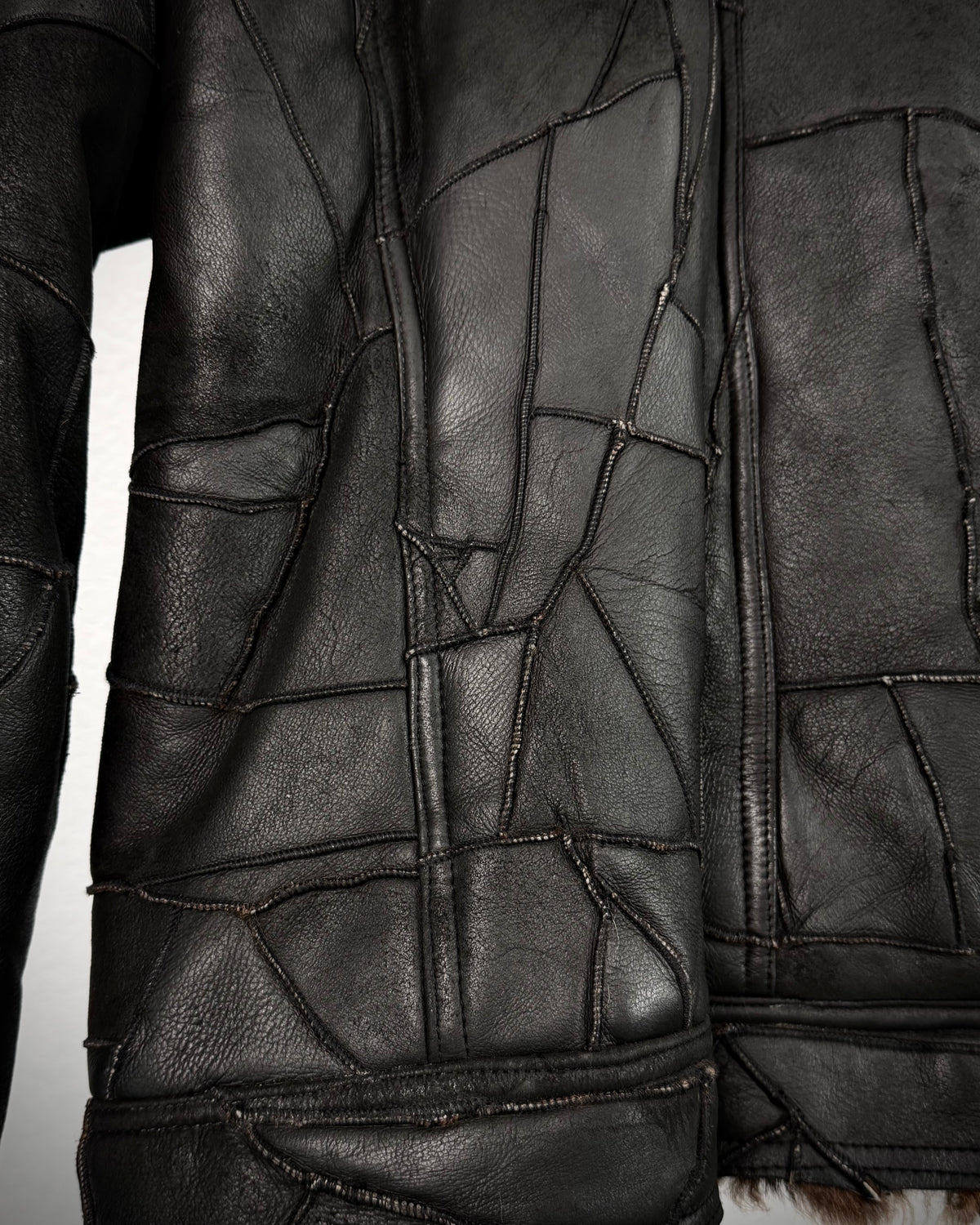 Vie Hommes Full Mouton Fur Interior Leather Patchwork Jacket