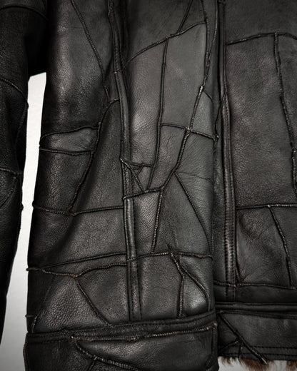 Vie Hommes Full Mouton Fur Interior Leather Patchwork Jacket