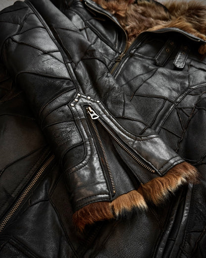 Vie Hommes Full Mouton Fur Interior Leather Patchwork Jacket