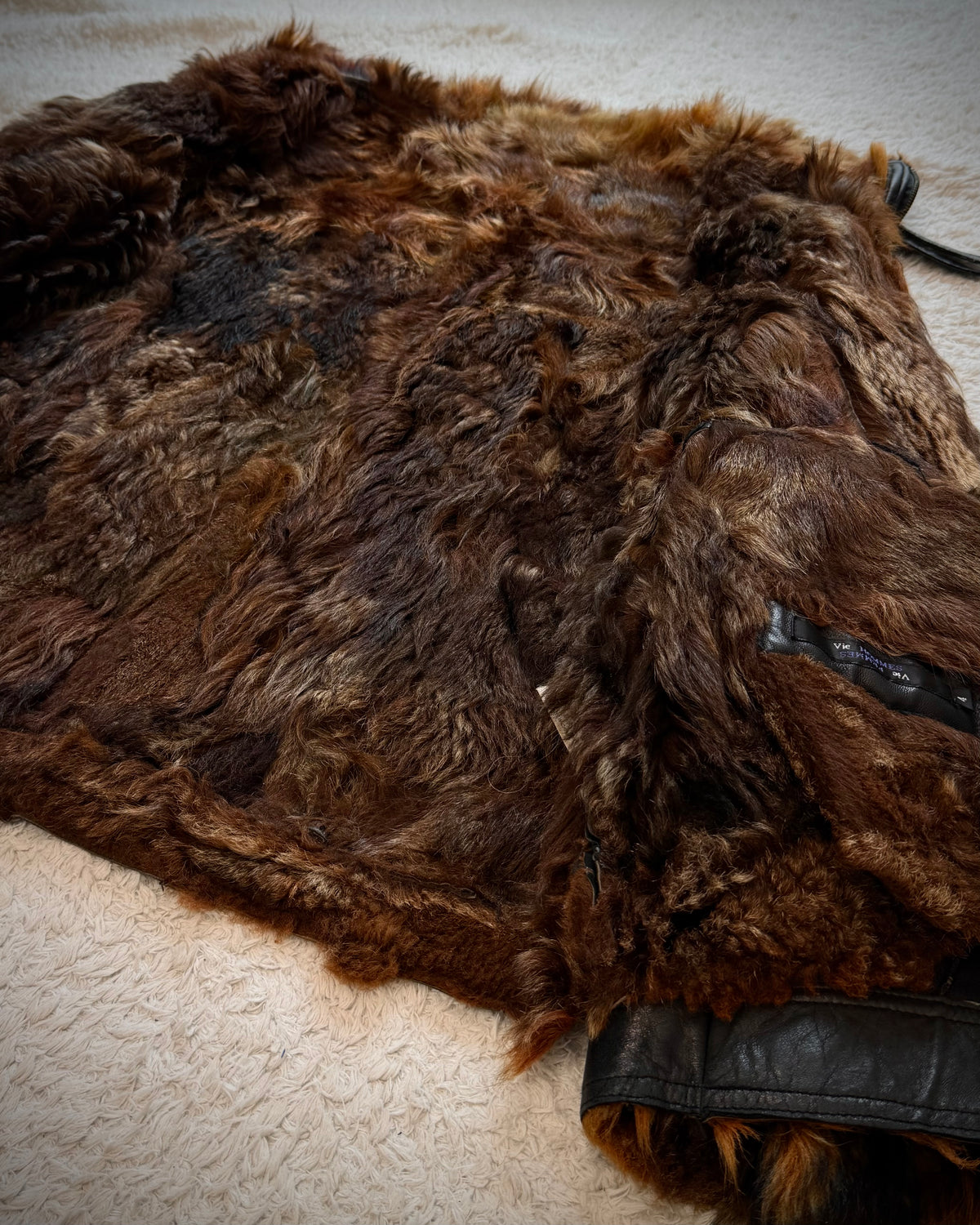 Vie Hommes Full Mouton Fur Interior Leather Patchwork Jacket