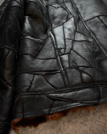 Vie Hommes Full Mouton Fur Interior Leather Patchwork Jacket